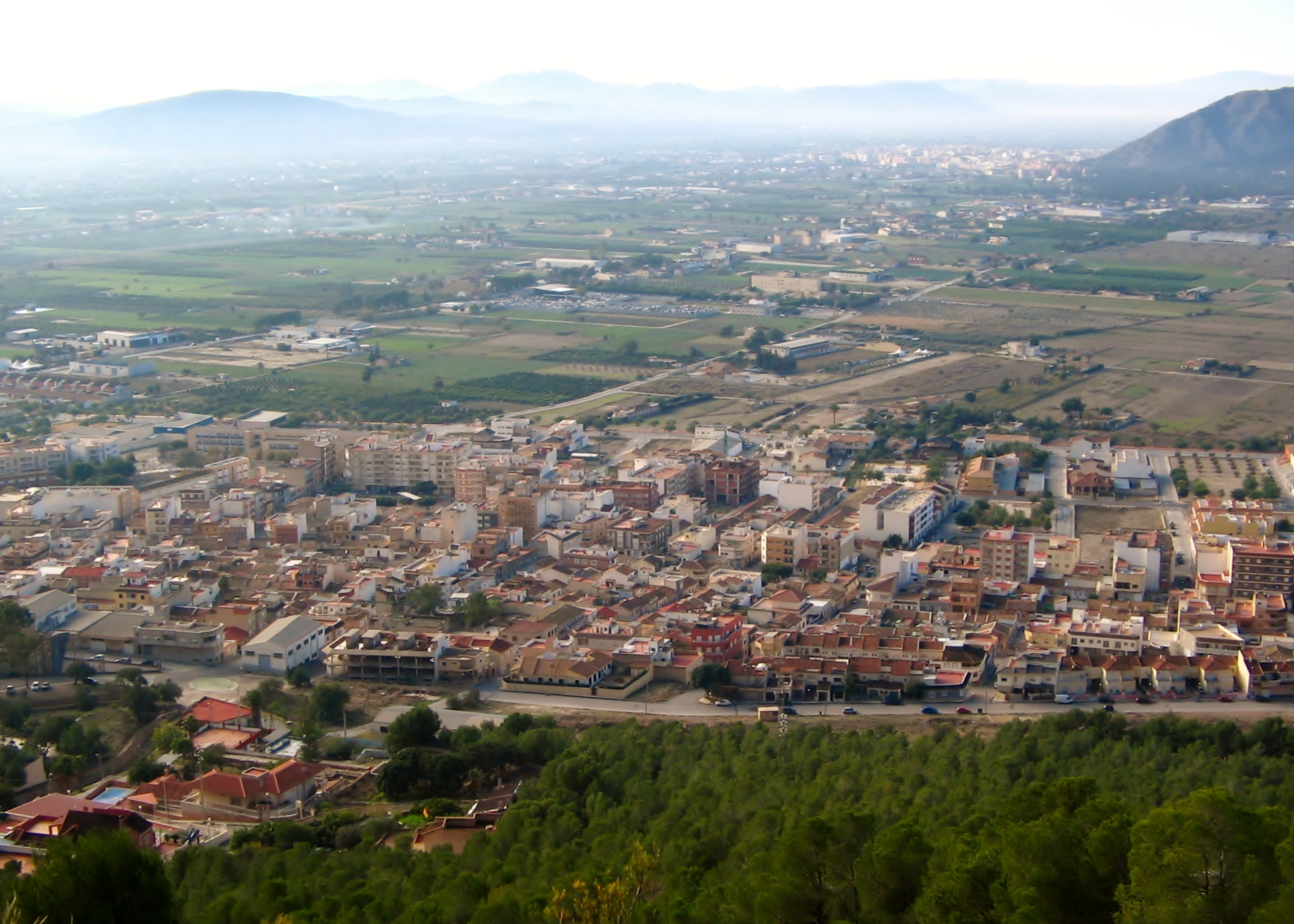 Vista de Redován y la huerta de la Vega Baja desde la montaña